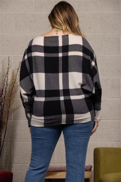 Plaid Print Dolman Long Sleeves Plus Size Top