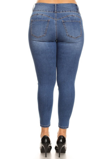 Plus size push up three button jeans