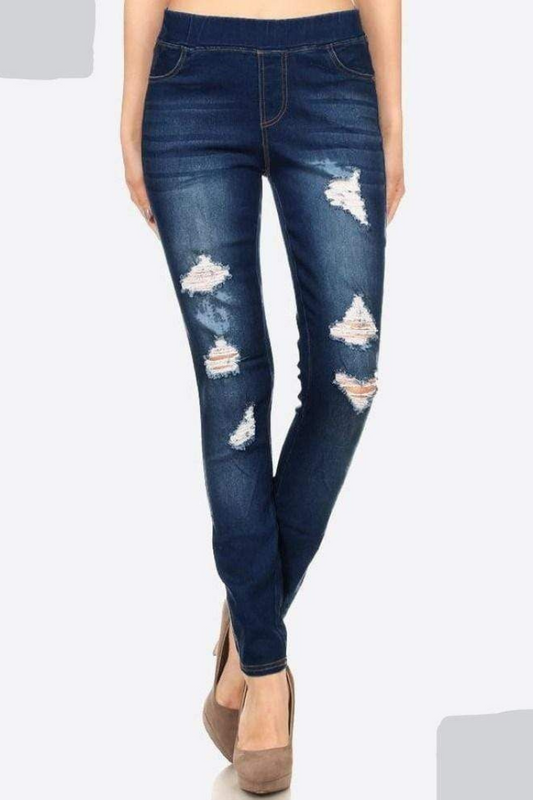 Distressed Pull-on Jeggings