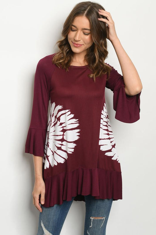 Tie Dye Tunic Ruffled Slvs/Bottm