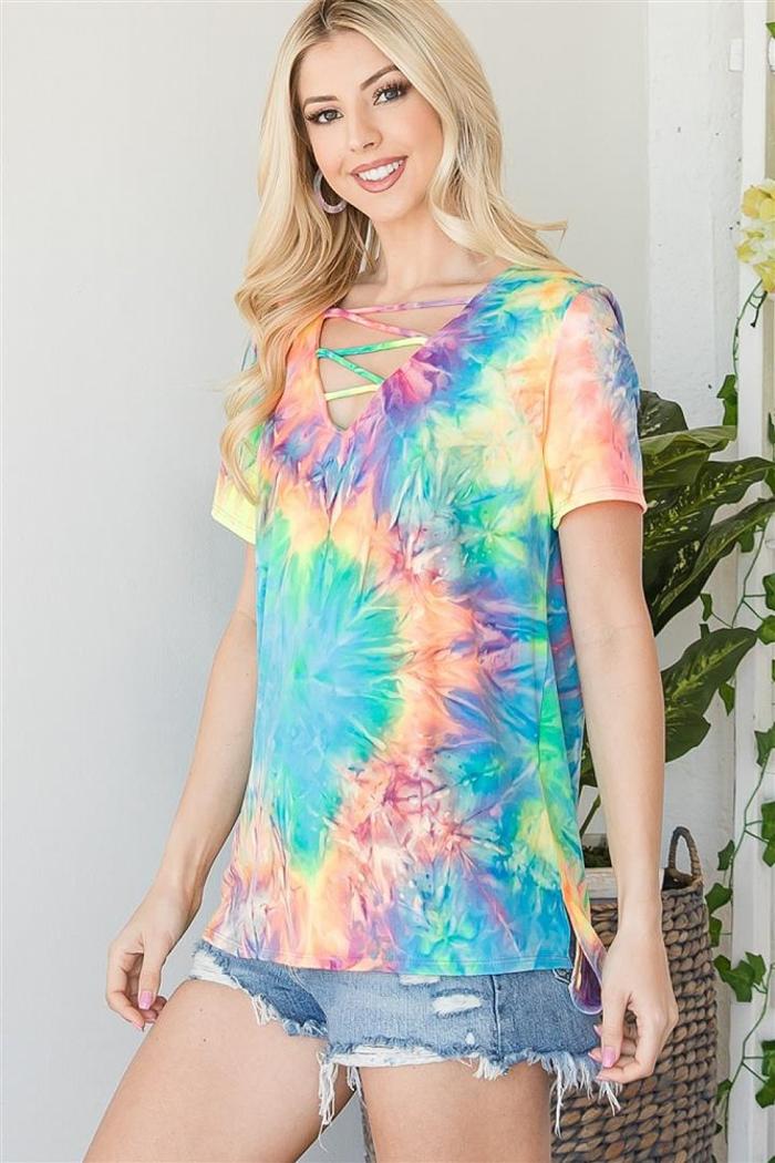 Tie Dye Crisscrossed Top