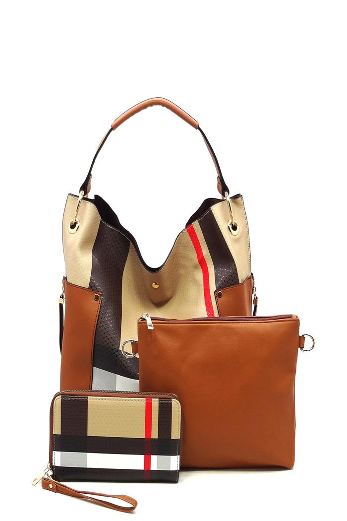 Tartan plaid check 3-in-1 shoulder bag