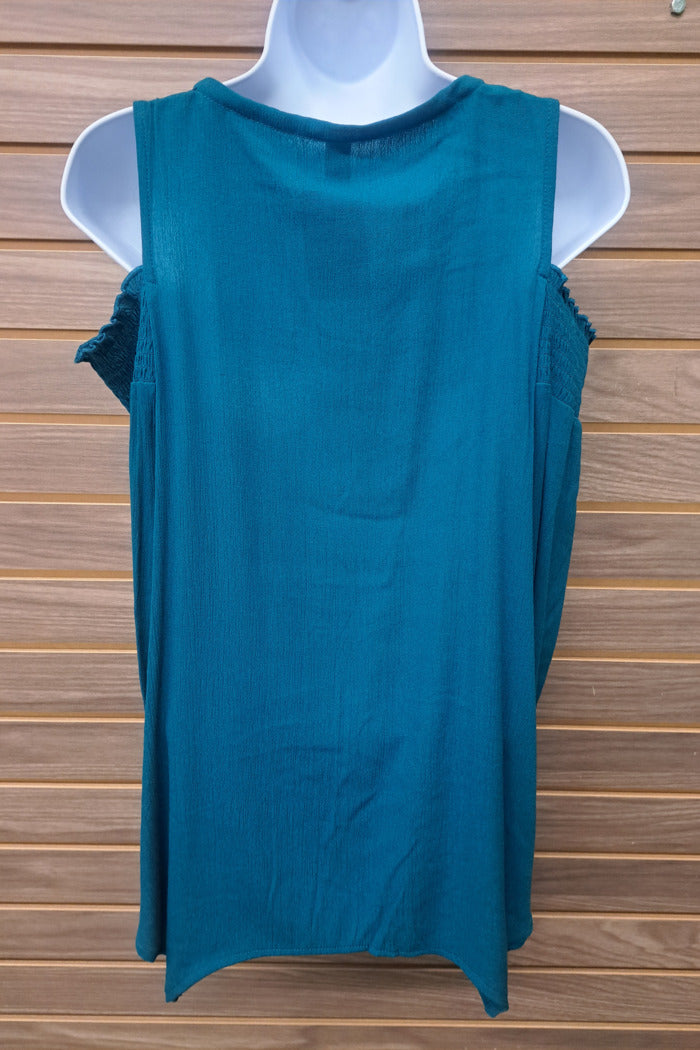 Teal Lace Cold Shoulder 3/4 Sleeve