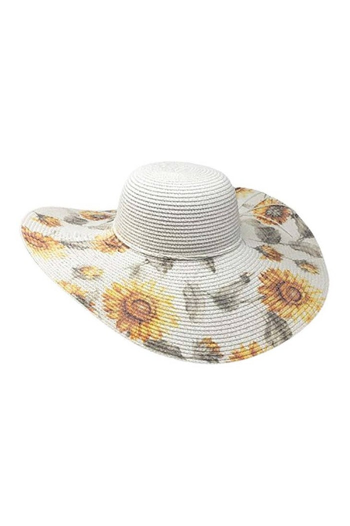 Sunflower Patterned Straw Floppy Sun Hat