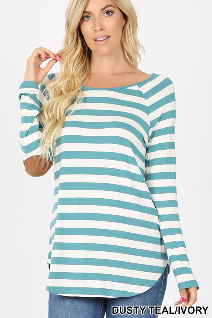 Striped Long Sleeve Boat Neck Top