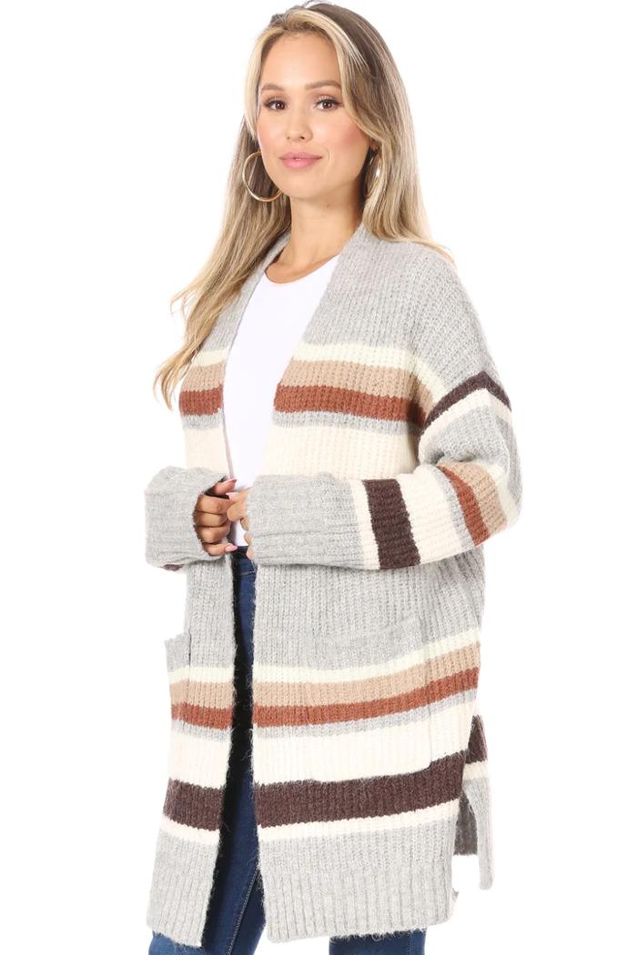 Striped Knitted Cardigan With Pockets