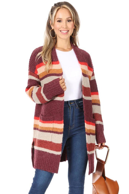 Striped Knitted Cardigan With Pockets