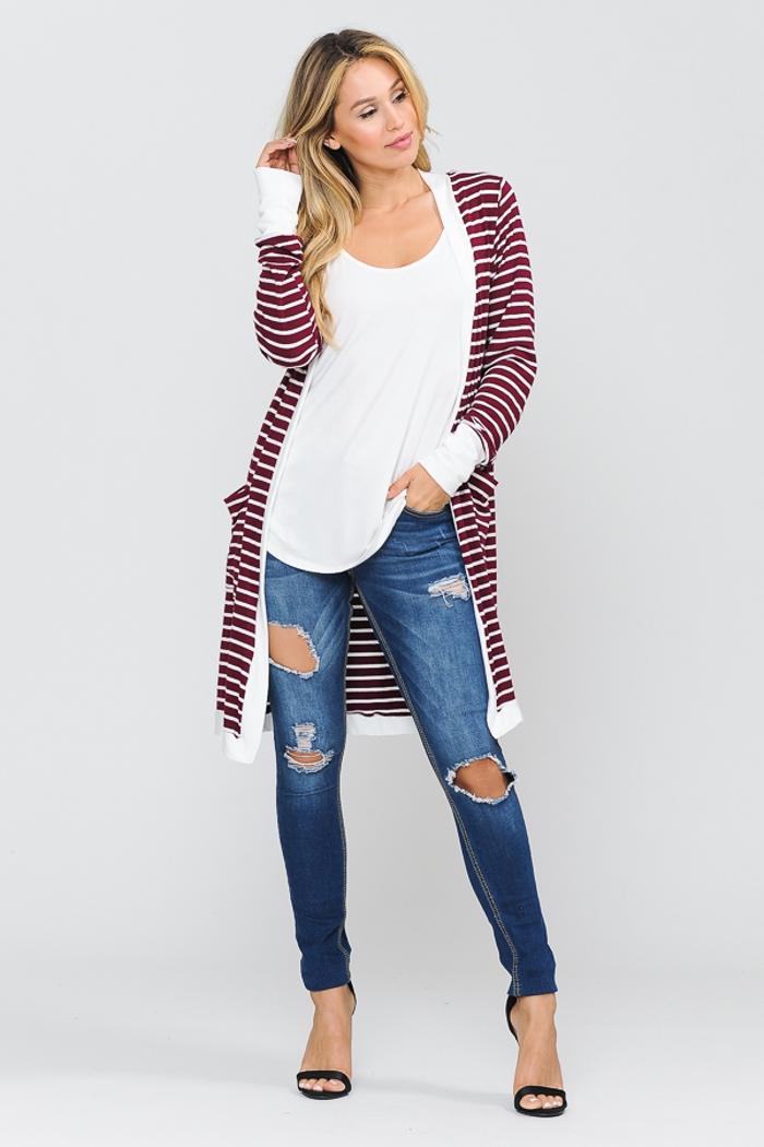 Stripe Midi Open Cardigan