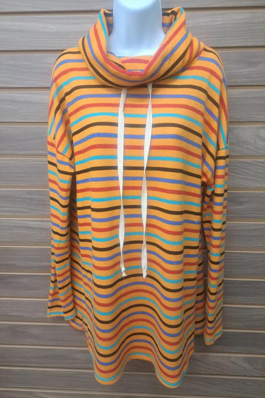 Stripe Golden Yellow Cowl W/Tie Long Sleeve