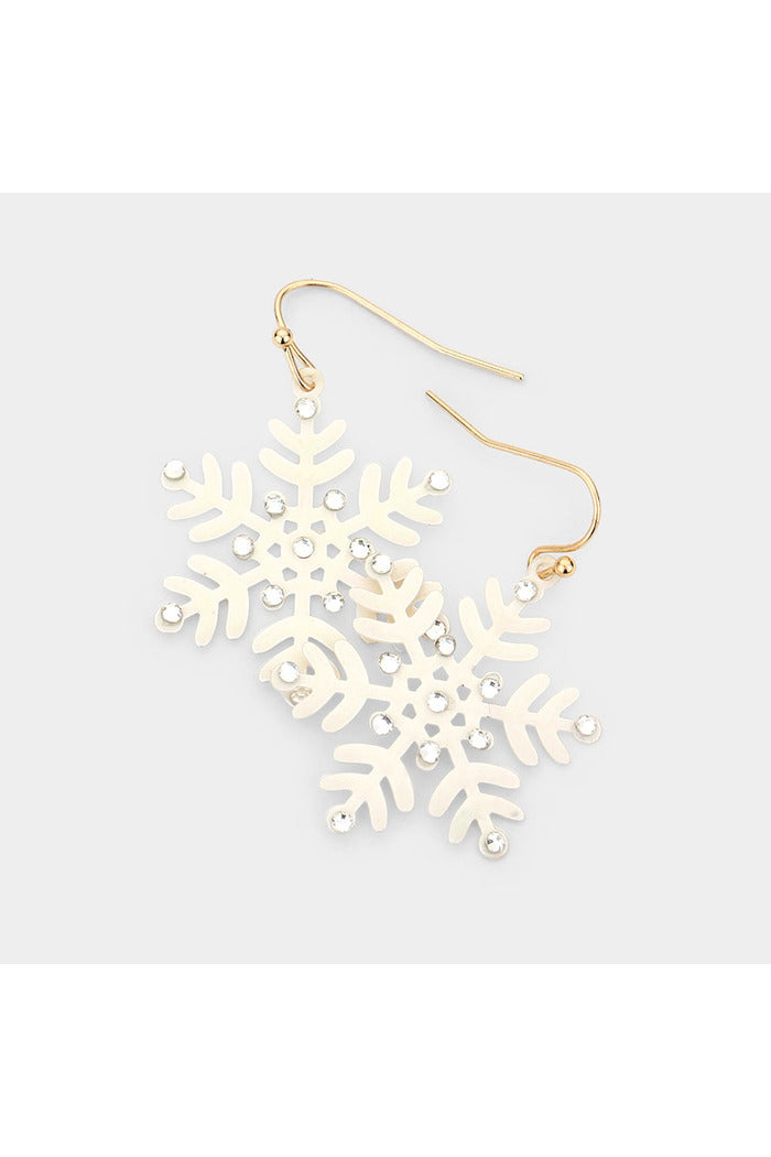 Stone Embellished Snowflake Dangle Earrings