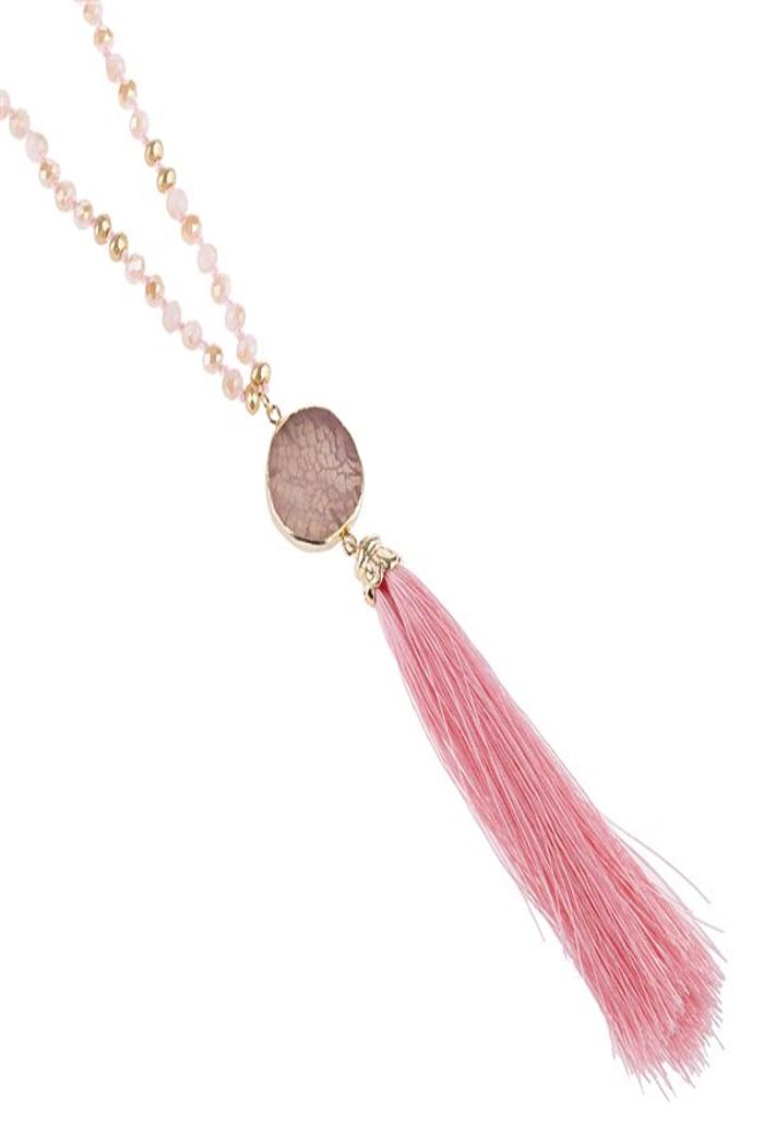 Stone Charm Tassel Necklace