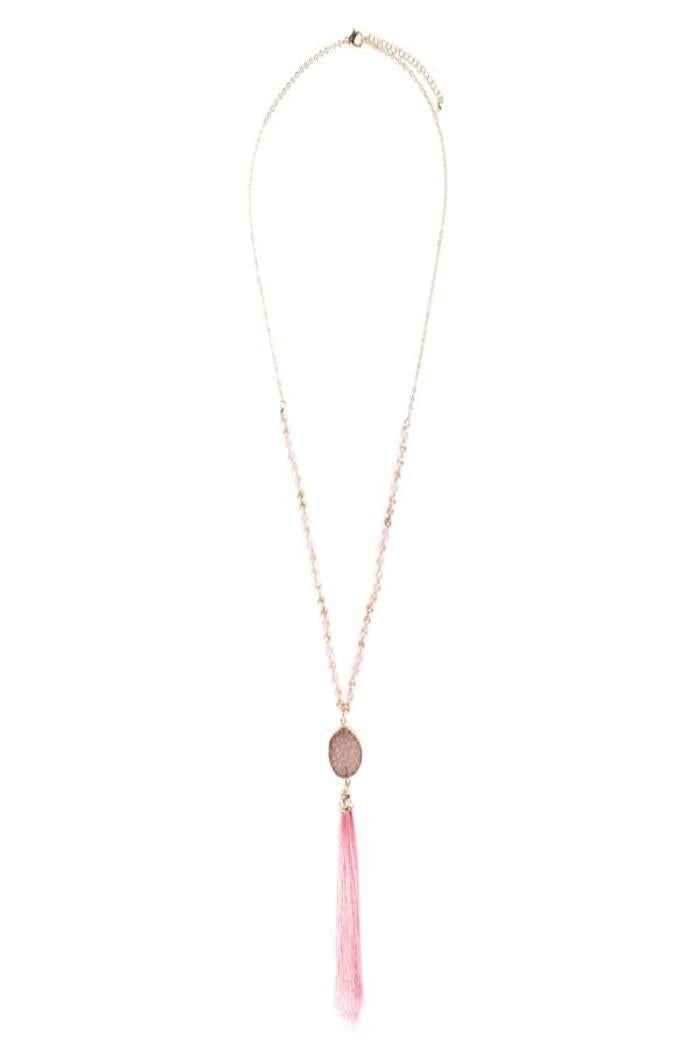 Stone Charm Tassel Necklace