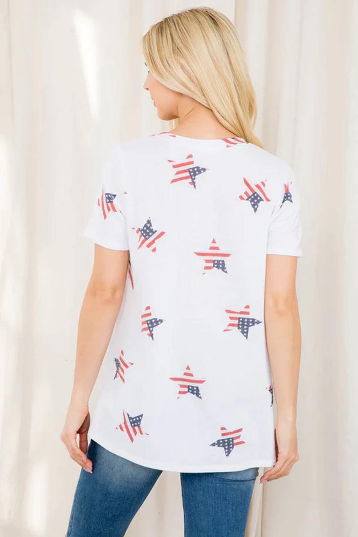 Star USA Flag V-Neck Top