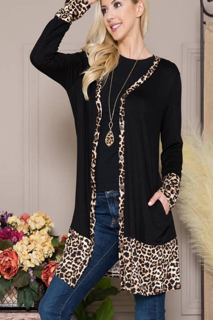 Solid Button-Down Leopard Cardigan
