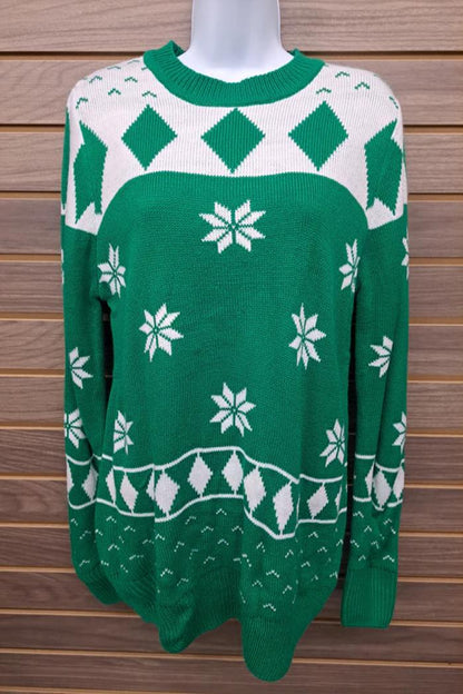 Snowflakes/Diamonds Green Sweater