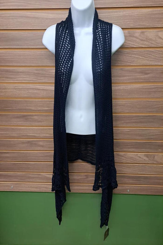 Sleeveless Long Crocheted Cardigan