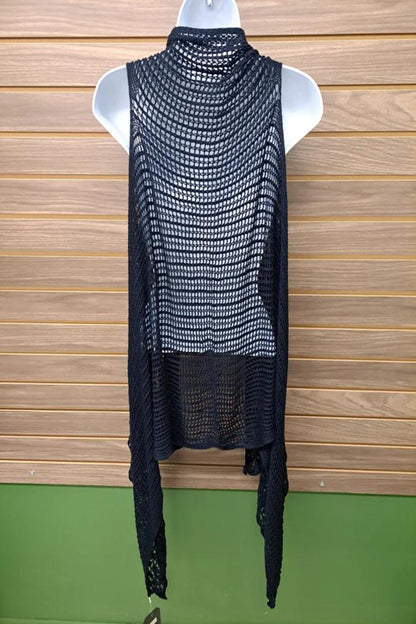 Sleeveless Long Crocheted Cardigan