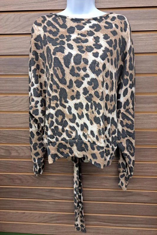 Self Tie Back Leopard Long Sleeve