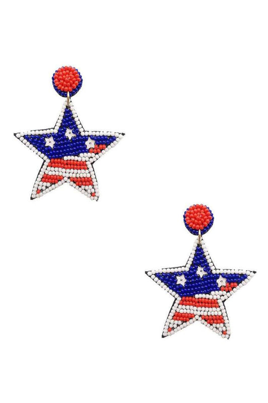 Seed bead star usa flag earrings