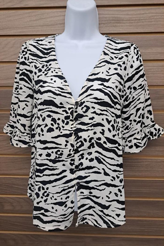 Ruffle Sleeve Tiger Print