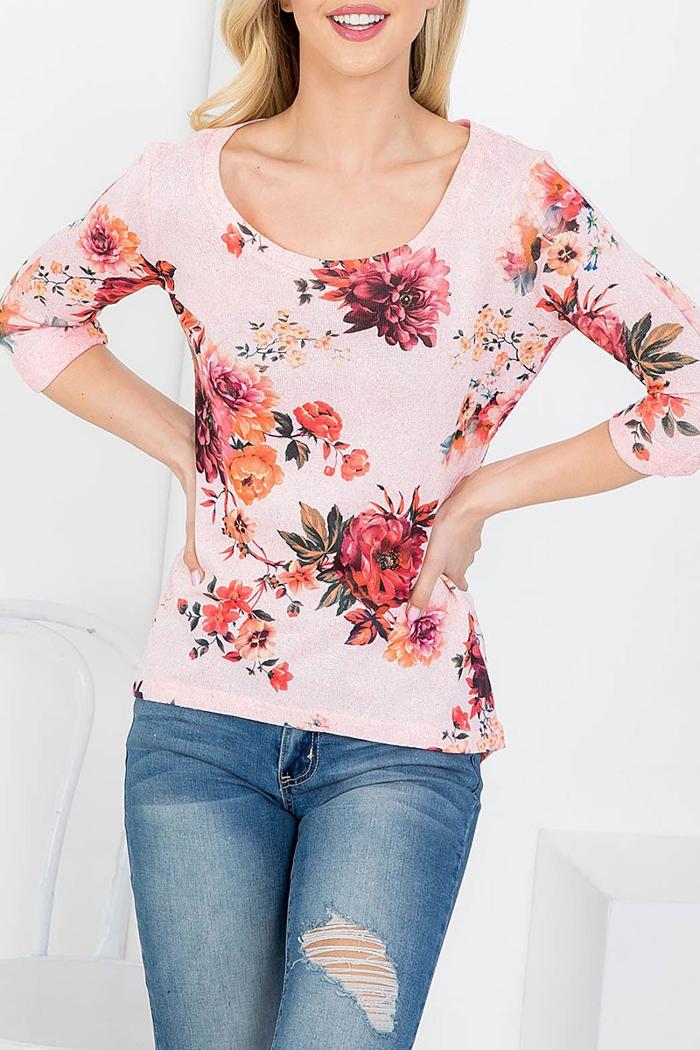 Round Neck Floral Print Top
