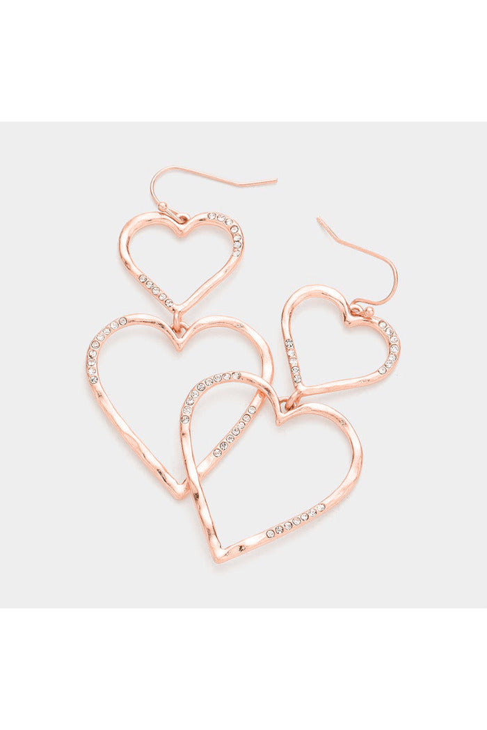 Rhinestone Embellished Open Metal Heart Link Dangle Earrings