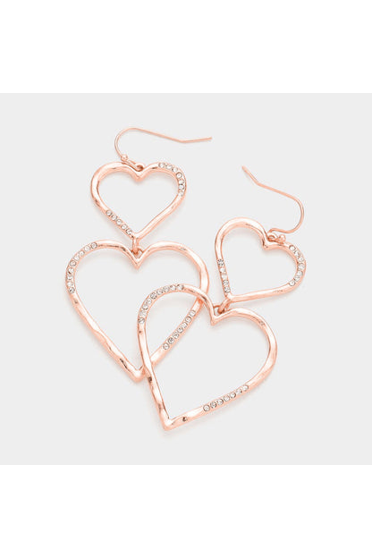 Rhinestone Embellished Open Metal Heart Link Dangle Earrings