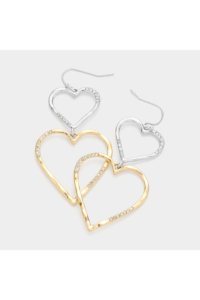 Rhinestone Embellished Open Metal Heart Link Dangle Earrings