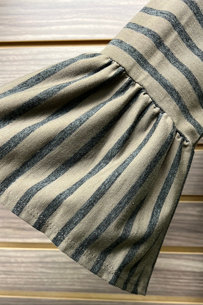 Striped 3/4 Ruffle Sleeve Dress