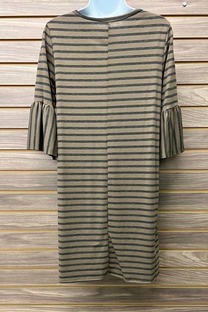 Striped 3/4 Ruffle Sleeve Dress