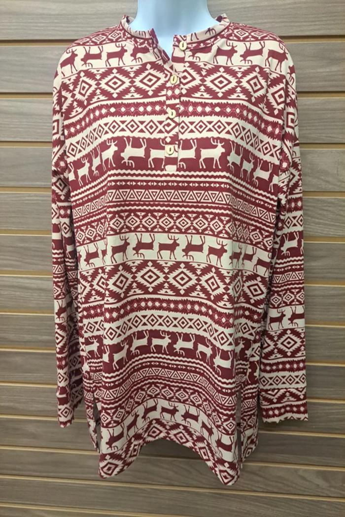 Reindeer Long Sleeve Button Top 2 Colors