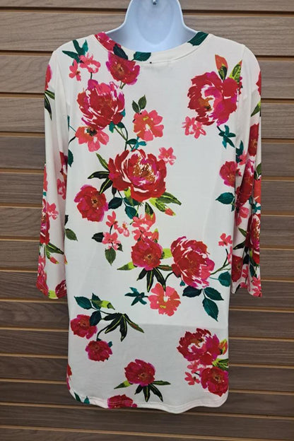 Red & Pink Floral 3/4 Sleeve Top