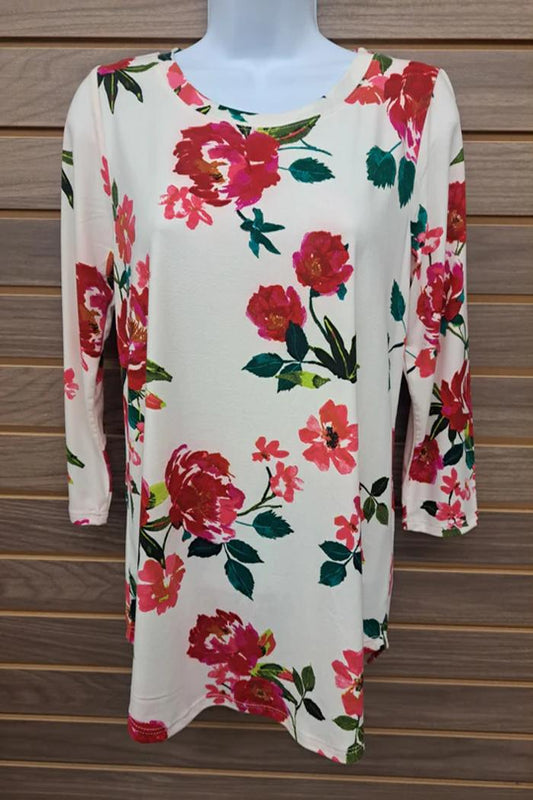 Red & Pink Floral 3/4 Sleeve Top