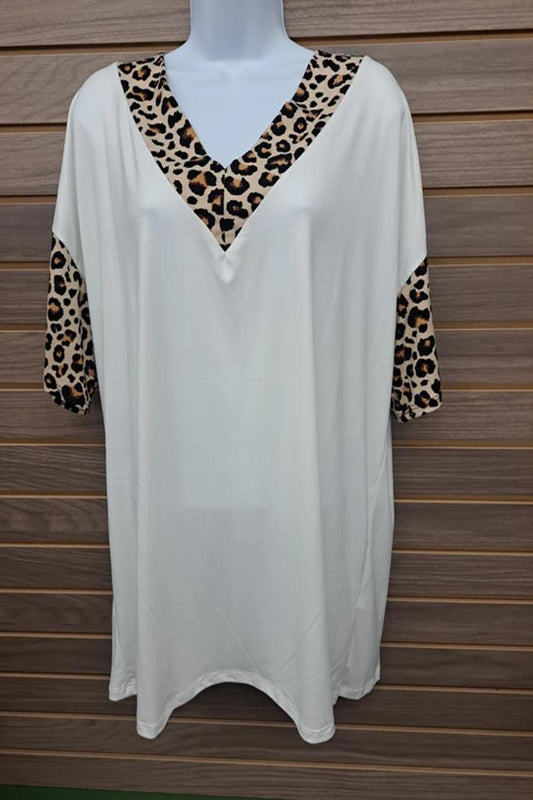 Plus V Neck Tie Back Leopard Trim