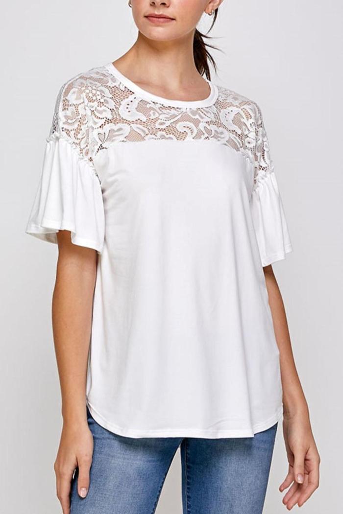 Plus Lace Top Ruffle Sleeve