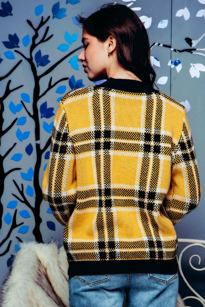 Plaid Knit Pullover Sweater