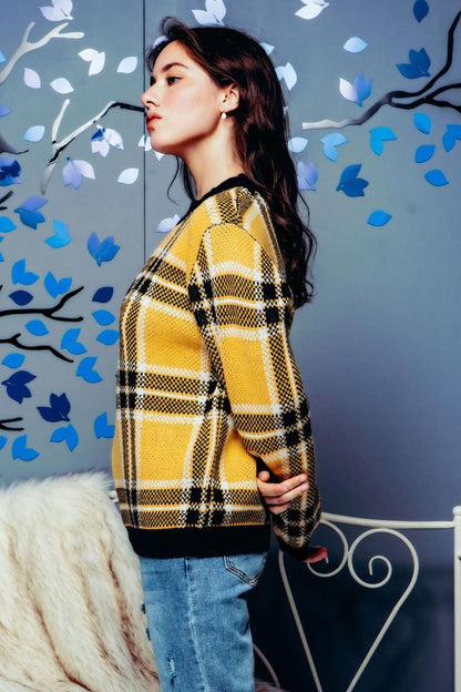 Plaid Knit Pullover Sweater