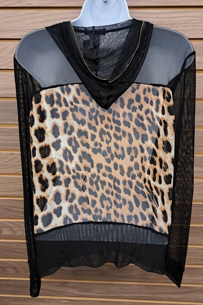 Leopard chiffon black mesh zip up