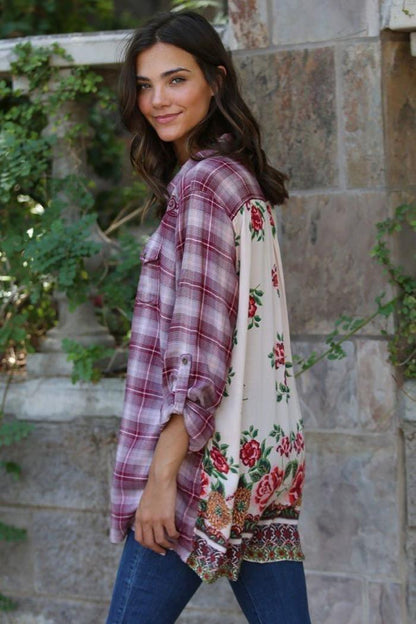 Plaid & Print Embroidered Shirt