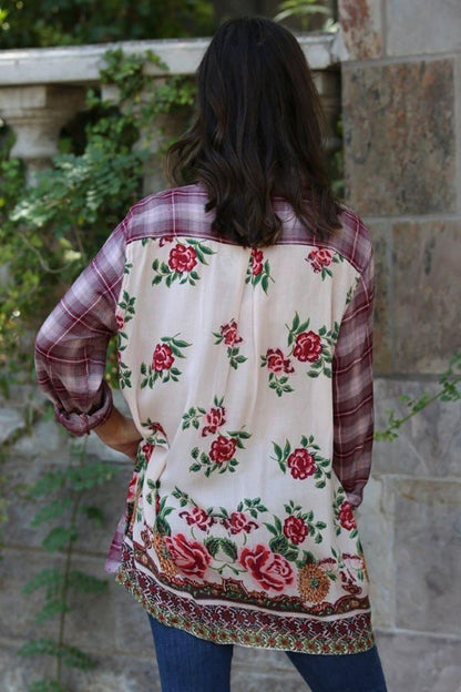 Plaid & Print Embroidered Shirt