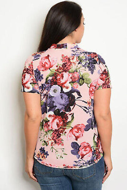 Pink With Floral Short Sleeve