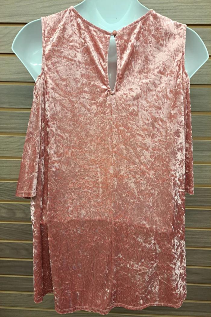 Pink Velour Cold Shoulder One Top Button Back