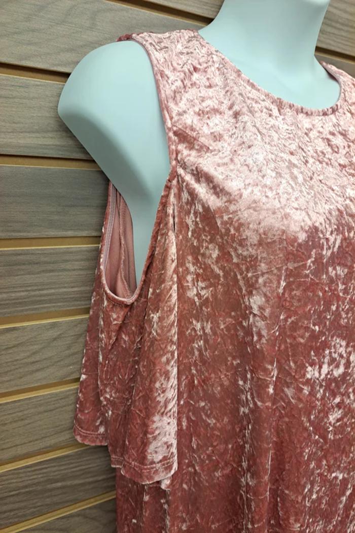 Pink Velour Cold Shoulder One Top Button Back