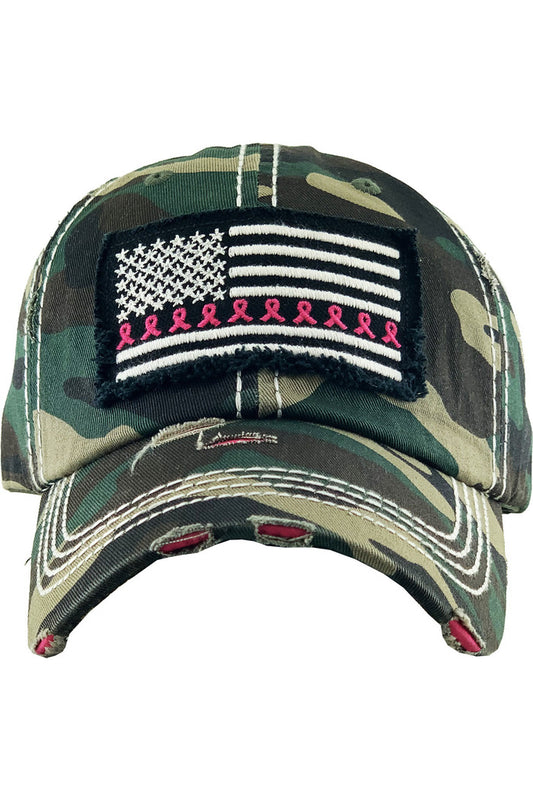 Pink Ribbon Flag Washed Cap