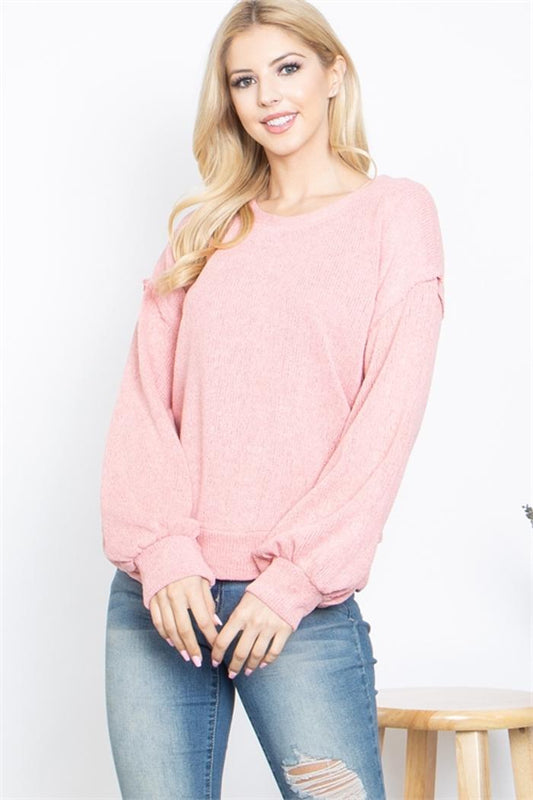 Pink Puff Sleeve Knit