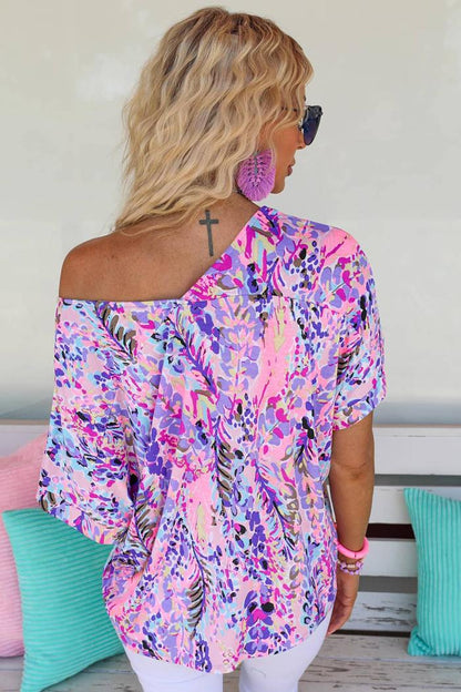 Pink Loose Painted Floral Tee for Women