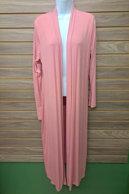 Pink Long Open Cardigan