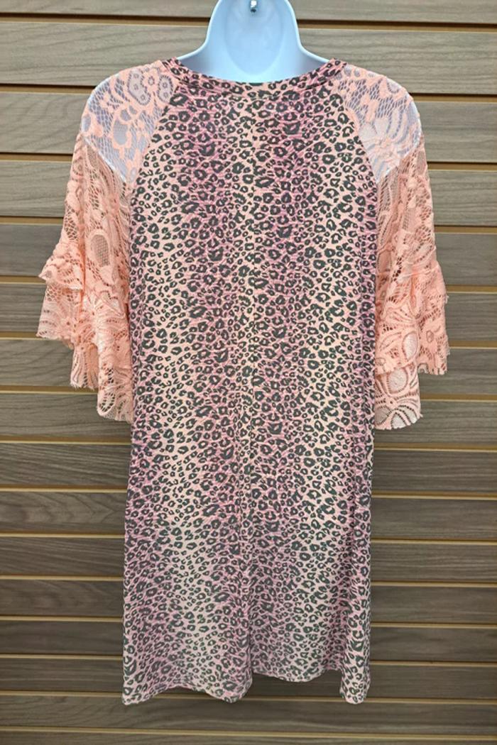 Pink Leopard Lace Bell Sleeve Blouse