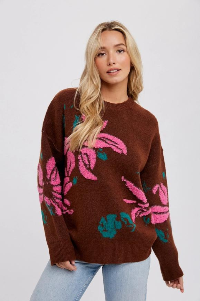 Textured Floral Motif Pullover