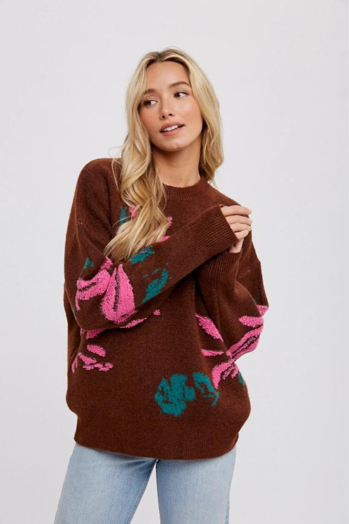 Textured Floral Motif Pullover